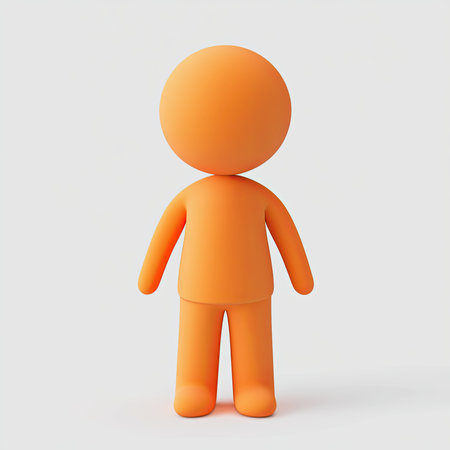 Orange 3D avatar standing, white background, placeholderの素材