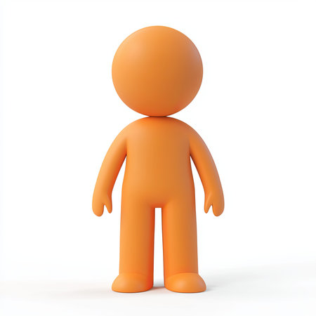 Orange 3D person standing, white background, isolated (1)の素材