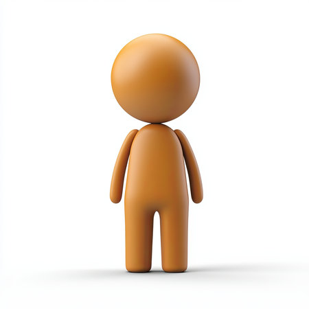 Orange 3D avatar standing, white background, isolatedの素材