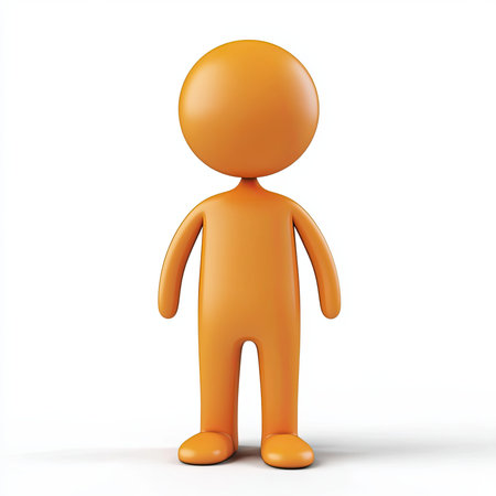 Orange 3D person standing, white background, simple design, website iconの素材