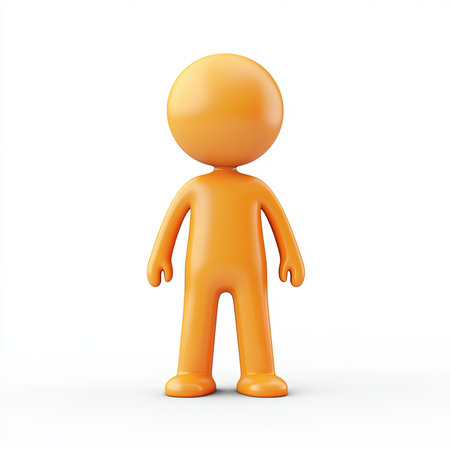 Orange 3D figure standing, white background, avatar (3)の素材