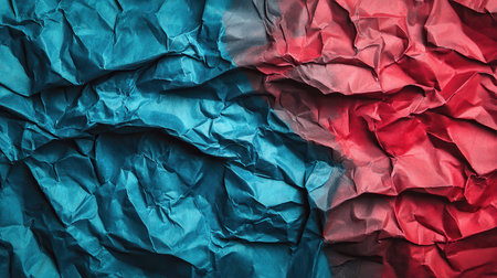 Crumpled blue and red paper texture backgroundの素材