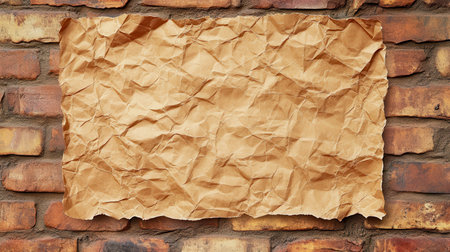 Crumpled paper texture on brick wall backgroundの素材