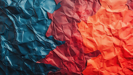 Crumpled paper texture, blue red gradient, abstract background, design elementの素材
