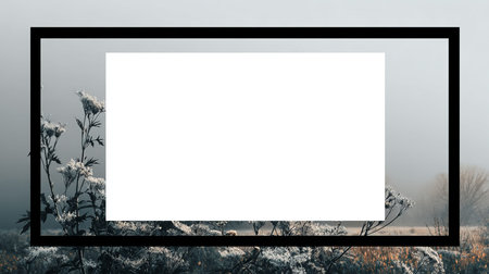 Blank canvas framed by frosted plantsの素材