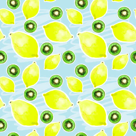 A pattern of bright watercolor fruits.の写真素材