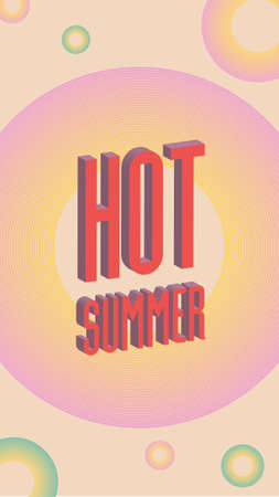 Hot summer vacation background. flat design vector illustration. 3D text with colorful blender color. isometric textのイラスト素材