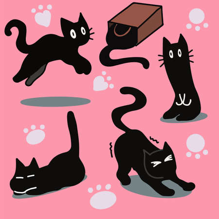 Black cat pattern for wallpaper, background, carpet, textile, clothing, wrapping, batik, fabric, and children's room vector illustrationのイラスト素材