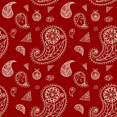 Abstract mandalas paisley pattern for wallpaper, red background, carpet, textile, fashion clothing, wrapping, batik, fabric, vector illustrationのイラスト素材