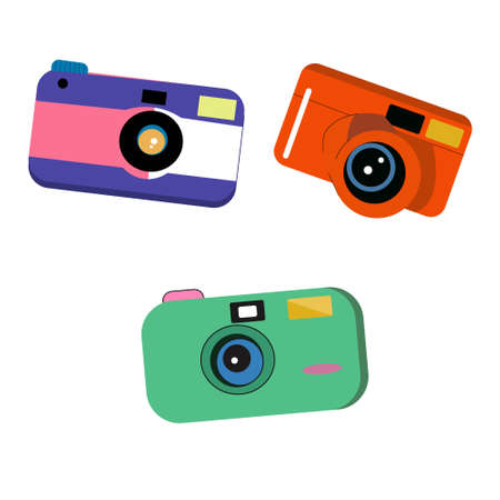 Set of vintage cameras in flat style vector illustration.のイラスト素材