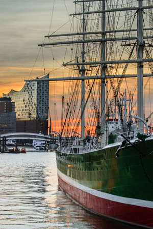 Sunset Hamburg harborの写真素材