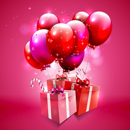 Sweet pink background with gift boxes and balloonsのイラスト素材
