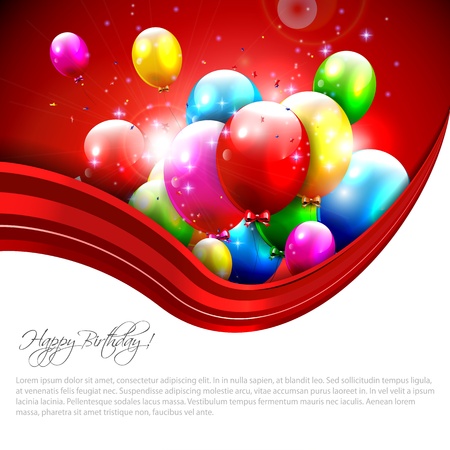 Colorful birthday balloons on red background and place for textのイラスト素材