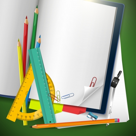 School supplies and empty notebook with copyspaceのイラスト素材