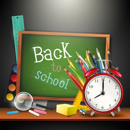 Background with school supplies on the shelfのイラスト素材