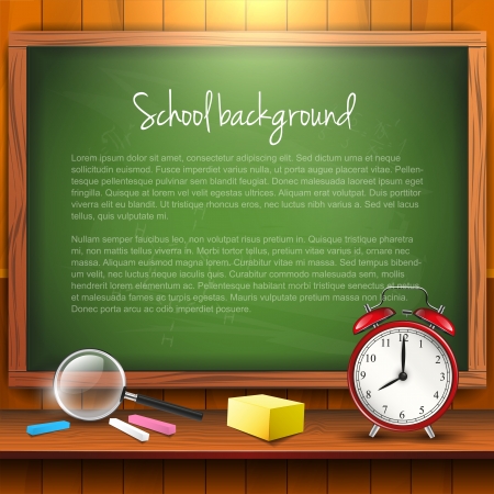 School supplies and empty blackboard with copyspaceのイラスト素材