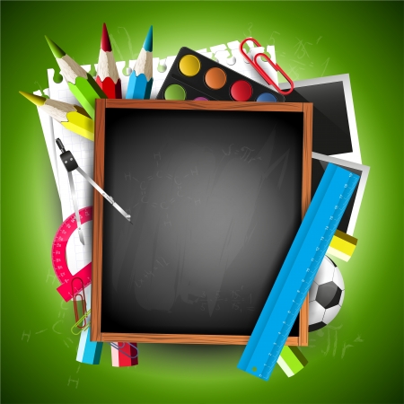 School blackboard with school supplies and copyspaceのイラスト素材