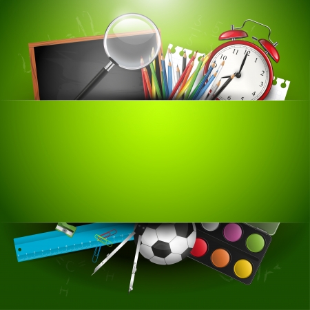 School supplies on green background with place for textのイラスト素材