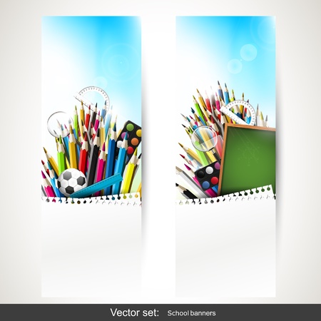 Set of two vertical banners with school suppliesのイラスト素材