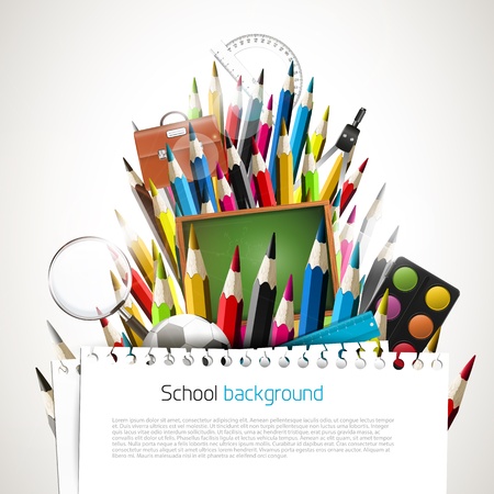 Colorful crayons with school suppliesのイラスト素材