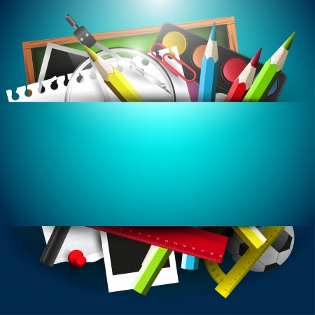 School supplies on blue background with place for textのイラスト素材