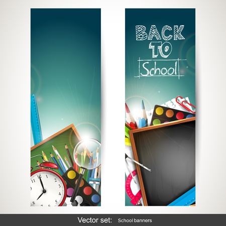 Set of two vertical banners with school suppliesのイラスト素材