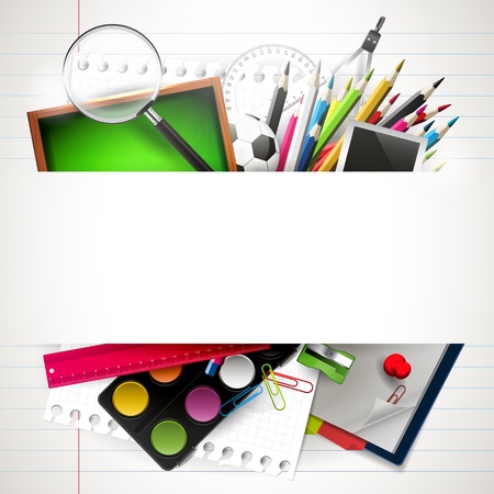 School background with school supplies and copyspace

のイラスト素材