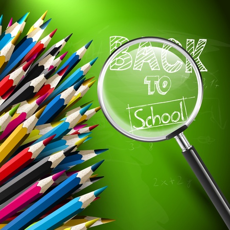 Modern school background with pencils and magnifierのイラスト素材