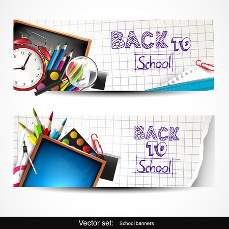 Set of two vertical banners with school suppliesのイラスト素材