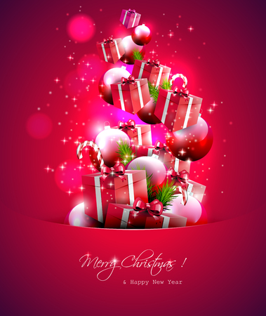 Gift boxes and baubles flying out of the pocket - Christmas backgroundのイラスト素材
