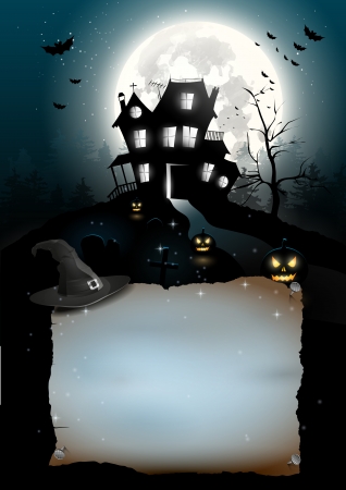 Scary house in the woods - Halloween poster with copyspaceのイラスト素材