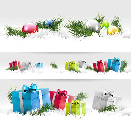 Set of three Christmas borders with gift boxes and branches
のイラスト素材