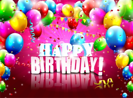 Realistic colorful Birthday poster with balloons and 3D text - vector backgroundのイラスト素材