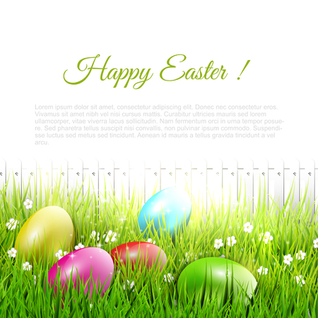 Easter eggs lying in the grass - Easter illustration with place for textのイラスト素材