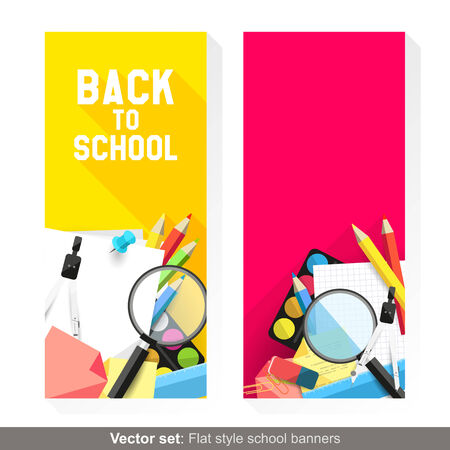 Back to school - Vector set of flat banners with school supplies
のイラスト素材