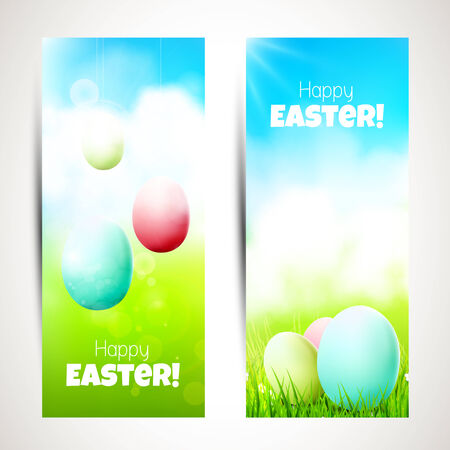 Vector set of two vertical Easter bannersのイラスト素材