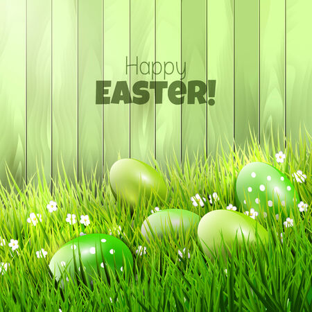 Easter background with green eggs in grass and copy-spaceのイラスト素材