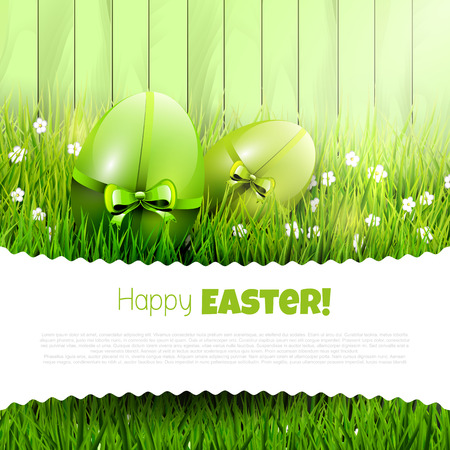 Easter background with green eggs in grass and copyspaceのイラスト素材