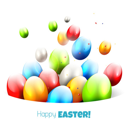 Easter background with colorful eggs flying out of the pocketのイラスト素材