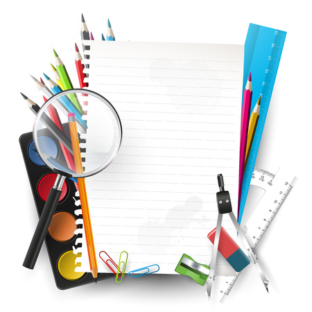 Background with empty paper and school supplies

のイラスト素材