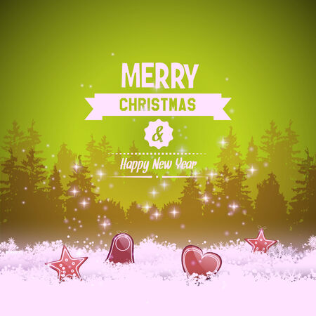 Christmas winter landscape with gingerbreads on the snow - vintage christmas greeting cardのイラスト素材