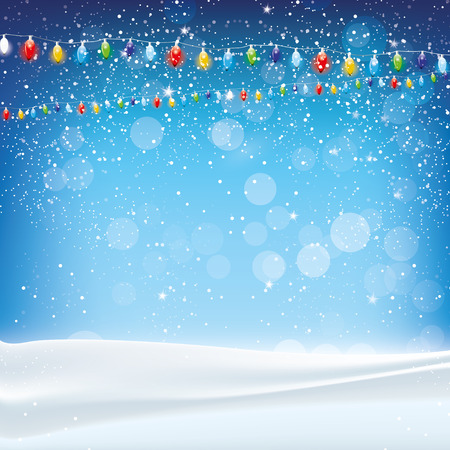 Blue Christmas background with lights and snowのイラスト素材
