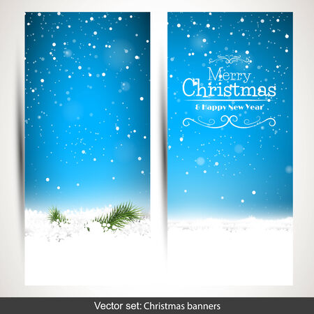 Set of two vertical Christmas banners with snow and place for textのイラスト素材