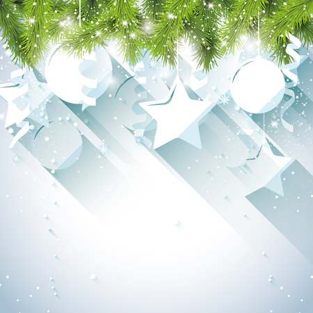 Christmas background with branches and paper decorationsのイラスト素材