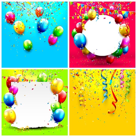 set of birthday backgrounds with balloons and confettiのイラスト素材
