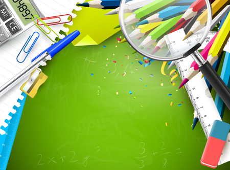School supplies on green background - school background with place for your textのイラスト素材