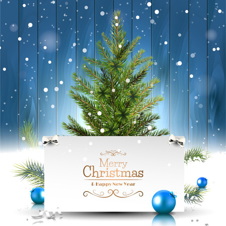 Christmas greeting card with Christmas tree on wooden background Christmas greeting card with Christmas tree on wooden background