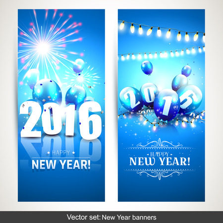 Happy New Year 2016 - Horizontal banners with blue balloonsのイラスト素材
