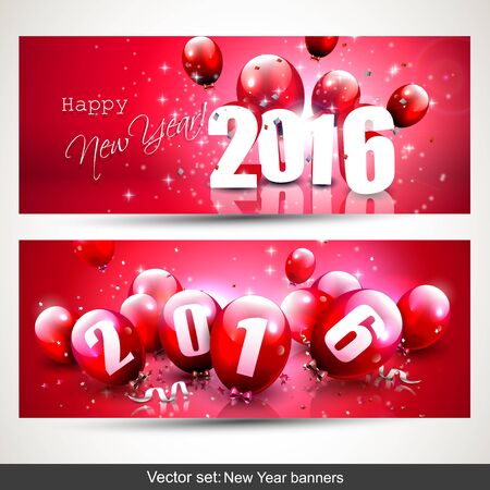 Happy New Year 2016 - Horizontal banners with red balloonsのイラスト素材