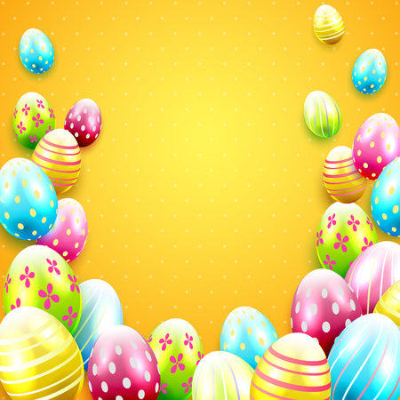 Easter background with colorful eggs on orange backgroundのイラスト素材